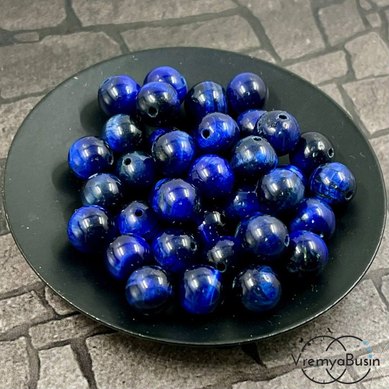 Тигровый глаз натур., тонир. цв. синий, шарик гладкий 8 мм (1 шт.)