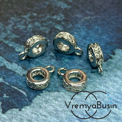 Бейл с петлей, латунь с родиевым покрытием, 11х3 мм  (1 шт.)