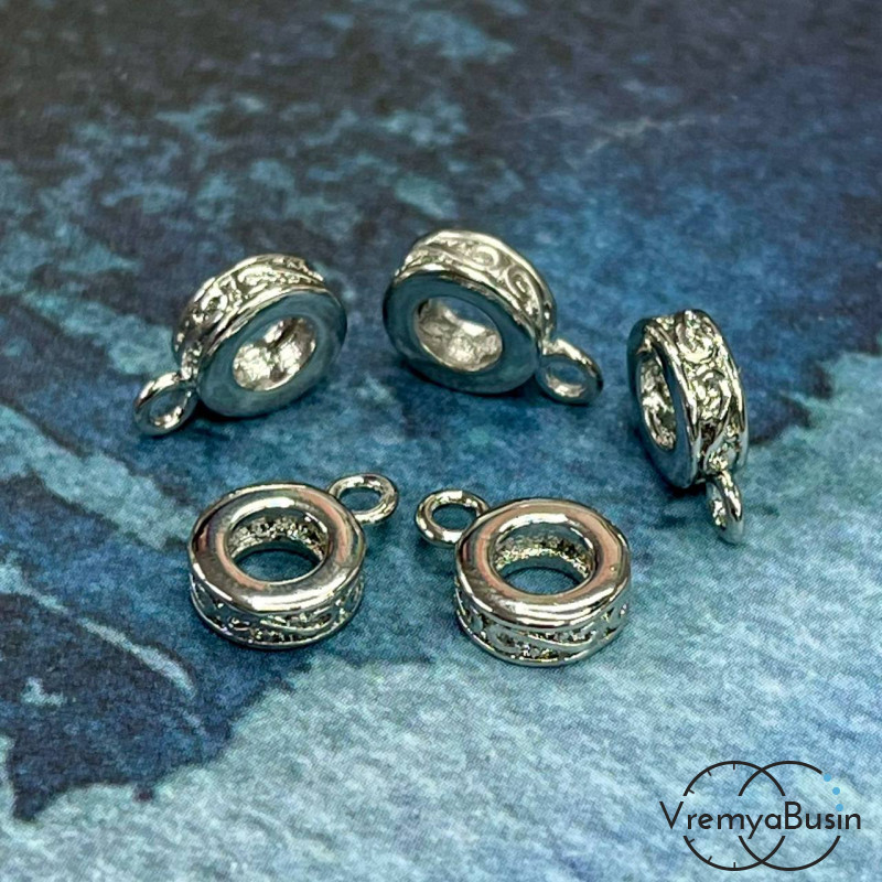 Бейл с петлей, латунь с родиевым покрытием, 11х3 мм  (1 шт.)