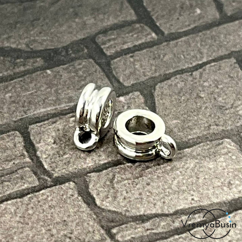 Бейл с петлей, латунь с родиевым покрытием, 10х4 мм (1 шт.)