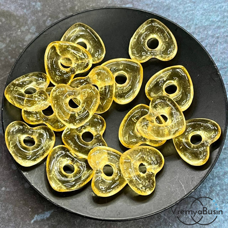 Подвеска пончик, бублик из стекла, сердце 15х5 мм (1 шт.)