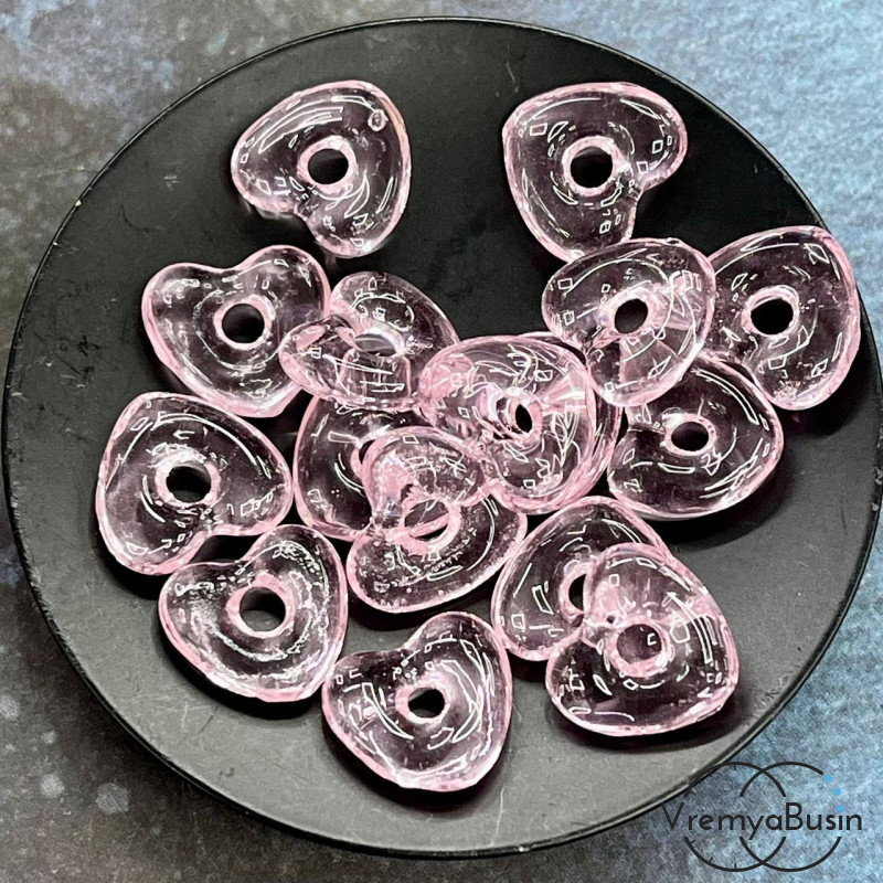 Подвеска пончик, бублик из стекла, сердце 15х5 мм (1 шт.)