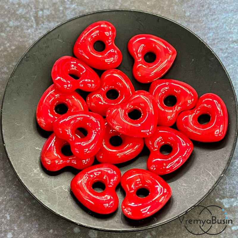 Подвеска пончик, бублик из стекла, сердце 15х5 мм (1 шт.)