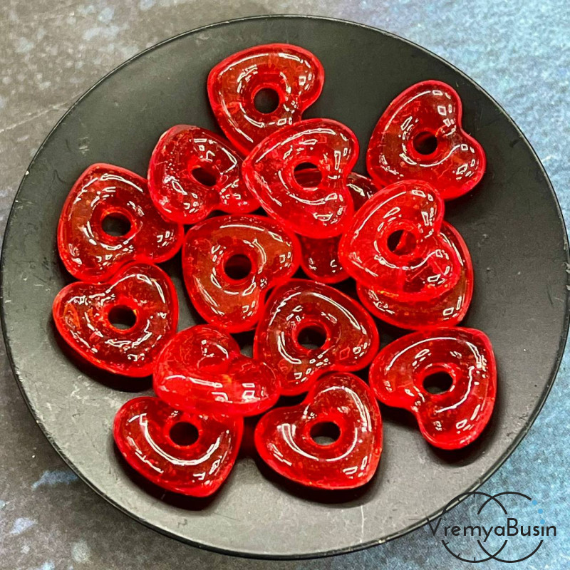 Подвеска пончик, бублик из стекла, сердце 15х5 мм (1 шт.)