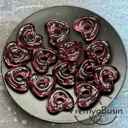 Подвеска пончик, бублик из стекла, сердце 15х5 мм (1 шт.)