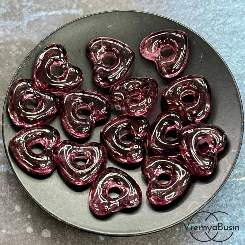 Подвеска пончик, бублик из стекла, сердце 15х5 мм (1 шт.)