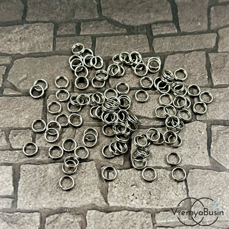 Колечки соединительные ДВОЙНЫЕ из нержавеющей стали,  5х0.6 мм (упак.  ок. 100 шт.)