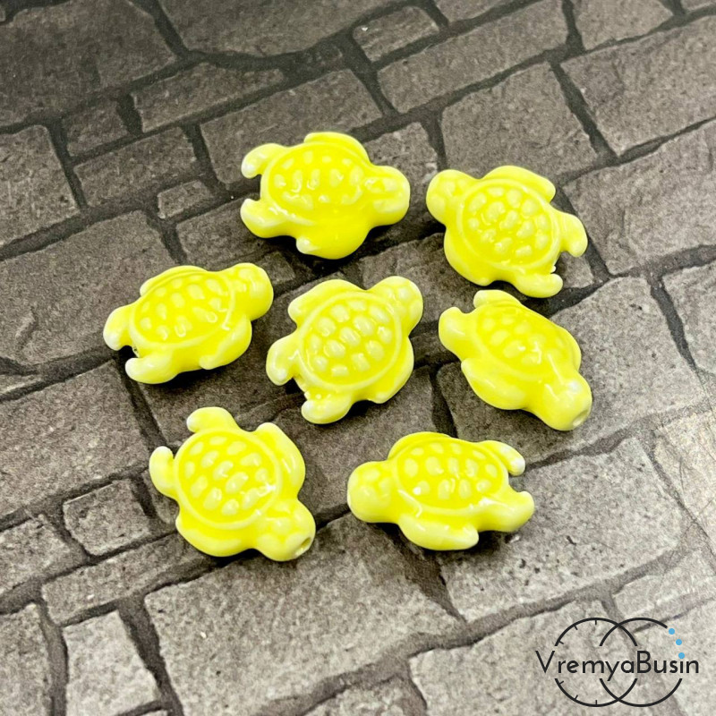 Бусина керамическая "Черепаха", 14х18 мм, цв. лимонный  (1 шт.)