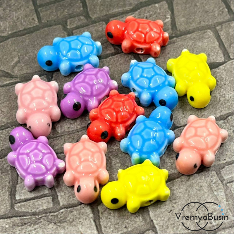 УЦЕНКА: Бусина керамическая "Черепаха", 12х18х7 мм, цв. микс  (1 шт.)