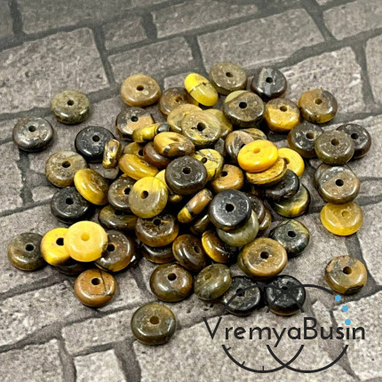 Тигровый глаз, бусины гладкие шайбы, 6х2 мм (упак. 10  шт.)