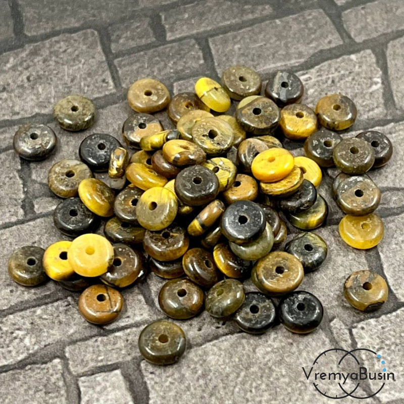 Тигровый глаз, бусины гладкие шайбы, 6х2 мм (упак. 10  шт.)