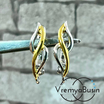 Швензы с английским замком, 18х6 мм, латунь с покрытием биколор (1 пара)