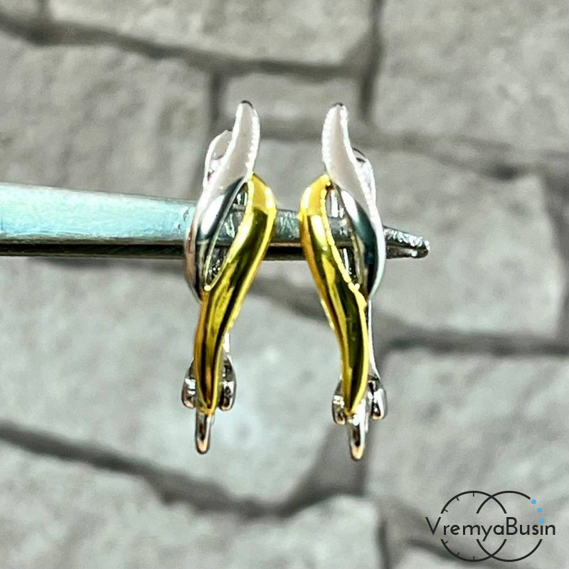 Швензы с английским замком, 19х4 мм, латунь с покрытием биколор (1 пара)