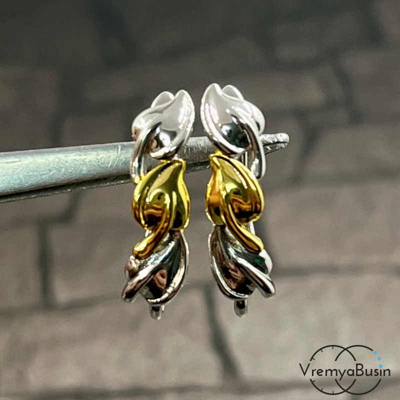 Швензы с английским замком, 17х5 мм, латунь с покрытием биколор (1 пара)