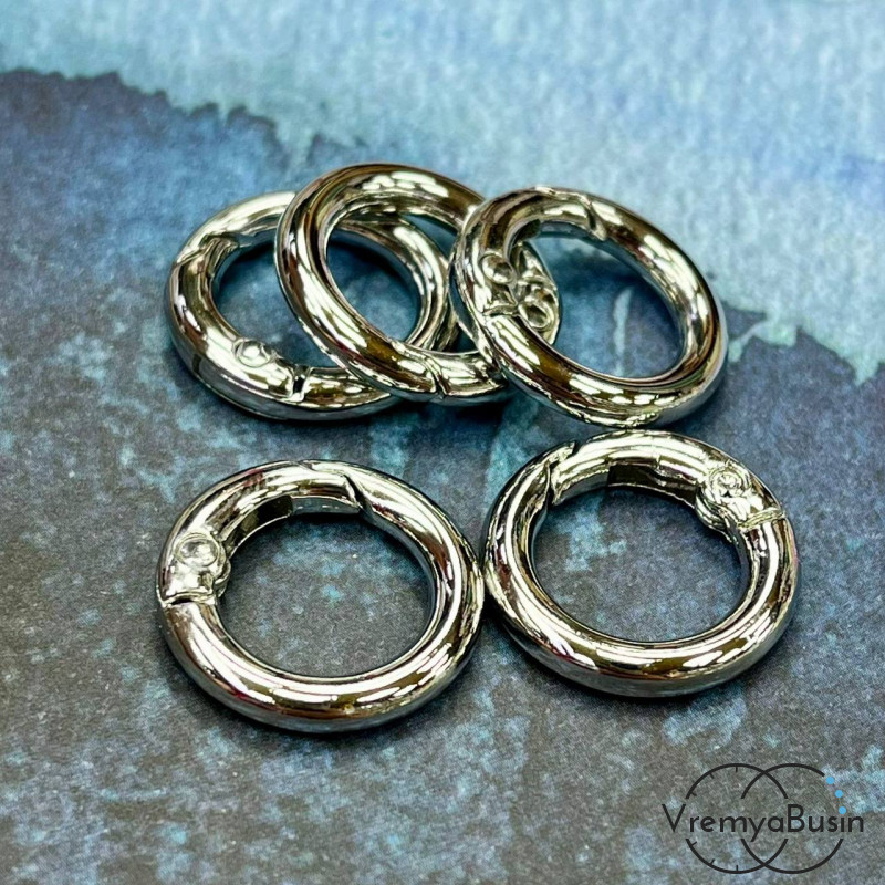 Карабин-кольцо, круглый 20х3.5 мм, латунь с родиевым покрытием (1 шт.)