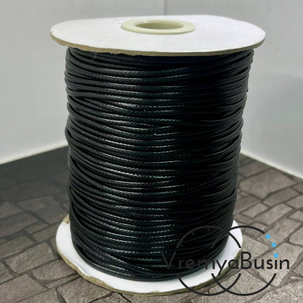Шнур вощеный лавсановый 2 мм, цв. чёрный (катушка, ок. 75 м.)