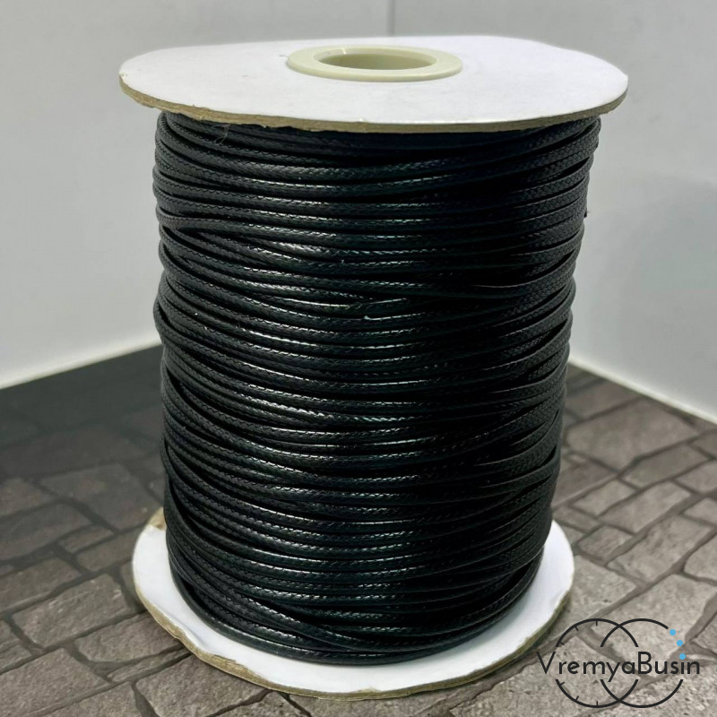 Шнур вощеный лавсановый 2 мм, цв. чёрный (катушка, ок. 75 м.)