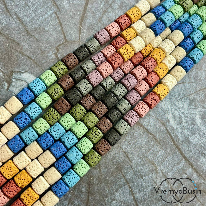 Лава, бусины  бочонки, ок. 8х8 мм,     цв. микс (нить, ок.  45    шт.)