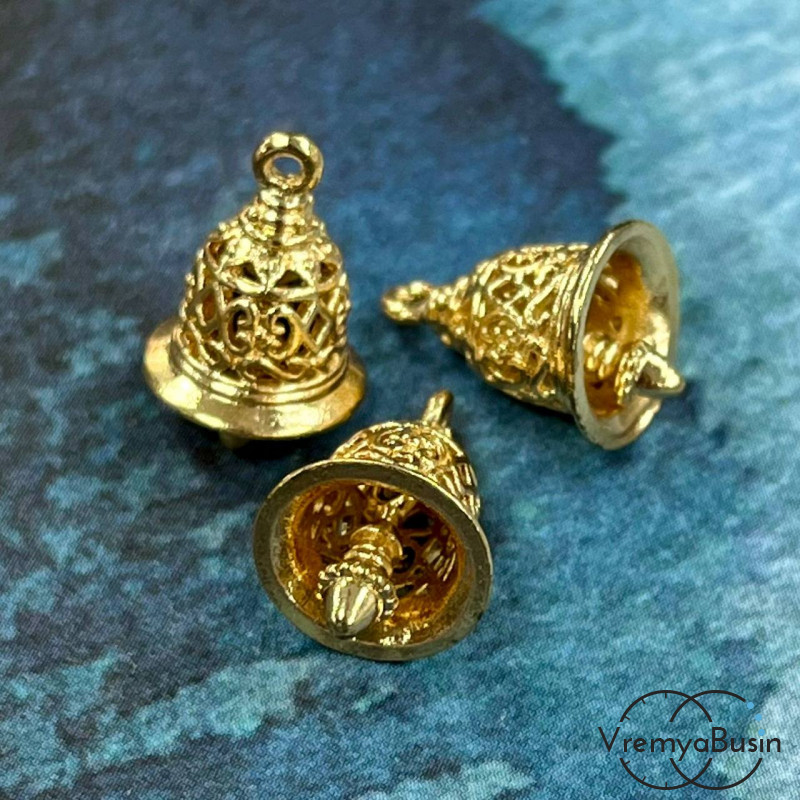 Подвеска "Колокольчик", 15х10 мм, латунь с позолотой (1 шт.)
