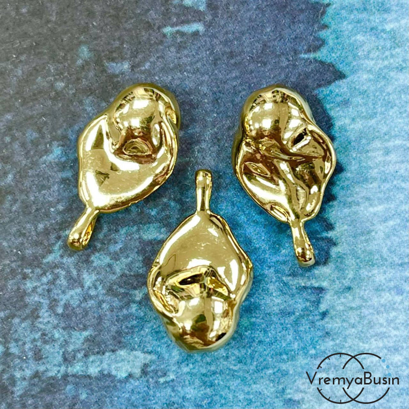 Подвеска "Жемчуг", 23х13 мм,  из латуни с позолотой (1 шт.)