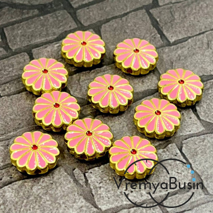 Бусина металлическая с эмалью "Цветок", 12х4 мм, цв. розовый     (1 шт.)