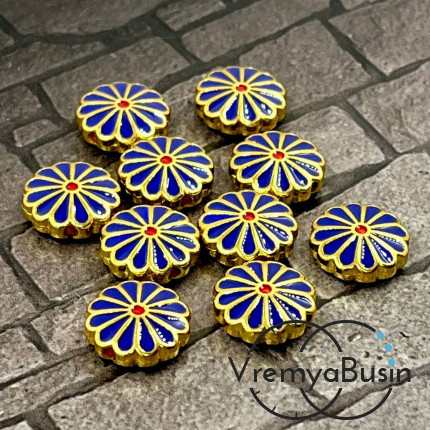 Бусина металлическая с эмалью "Цветок", 12х4 мм, цв.   синий   (1 шт.)