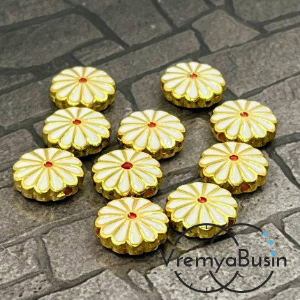 Бусина металлическая с эмалью "Цветок", 12х4 мм, цв.    белый  (1 шт.)