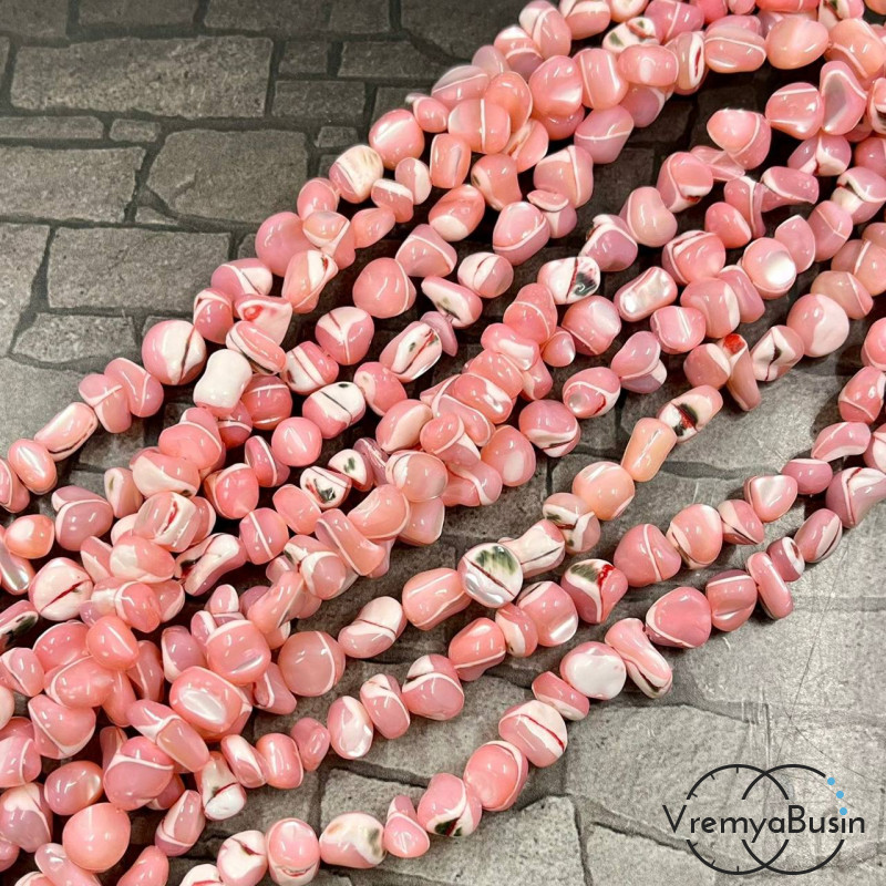 Перламутр тонир., галтовка ок. 8 мм, цв. розовый (нить, ок. 50 шт.)