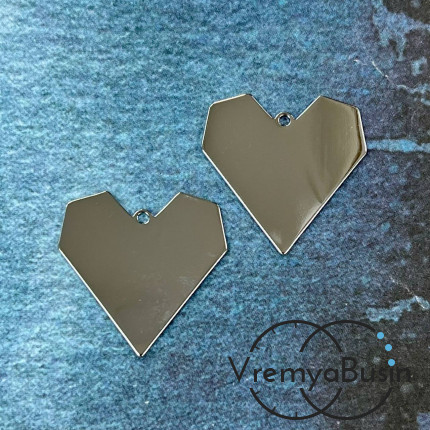 Подвеска  "Сердце", 25х25 мм, из латуни с родиевым покрытием (1 шт.)