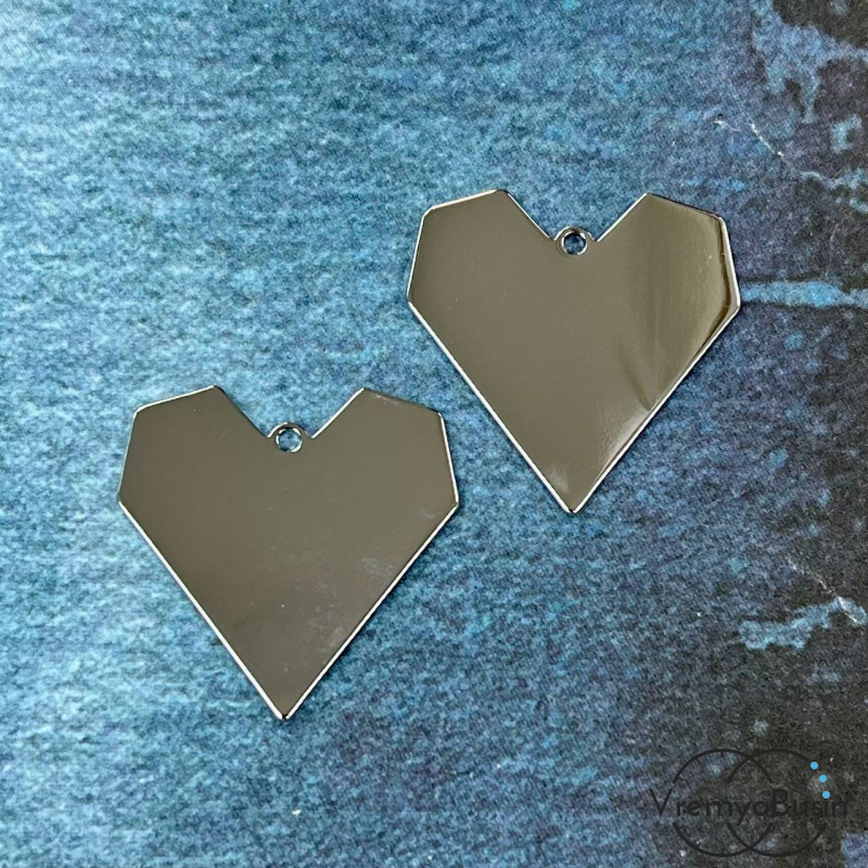 Подвеска  "Сердце", 25х25 мм, из латуни с родиевым покрытием (1 шт.)