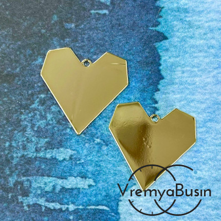 Подвеска  "Сердце", 25х25 мм, из латуни с позолотой (1 шт.)