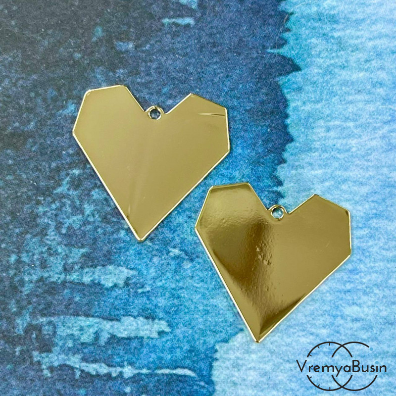Подвеска  "Сердце", 25х25 мм, из латуни с позолотой (1 шт.)