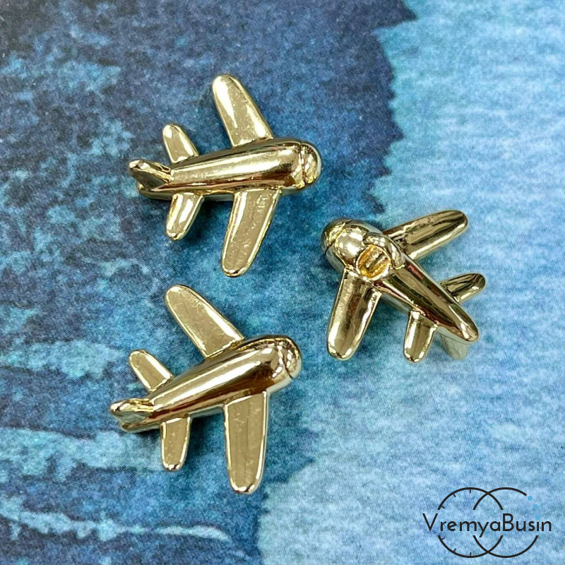 Подвеска "Самолет", 17х20 мм, из латуни с позолотой (1 шт.)