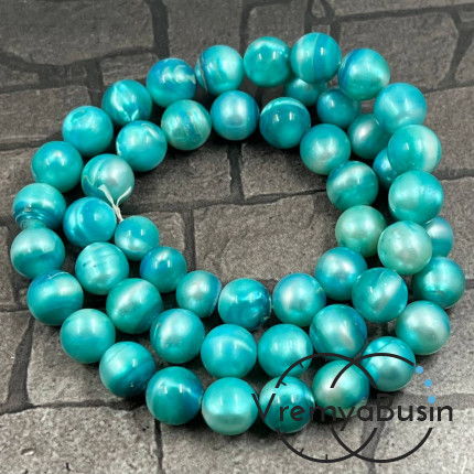 Жемчуг натуральный округлый,  ок. 8 мм, цв. бирюзовый  (нить, ок. 48 шт.)