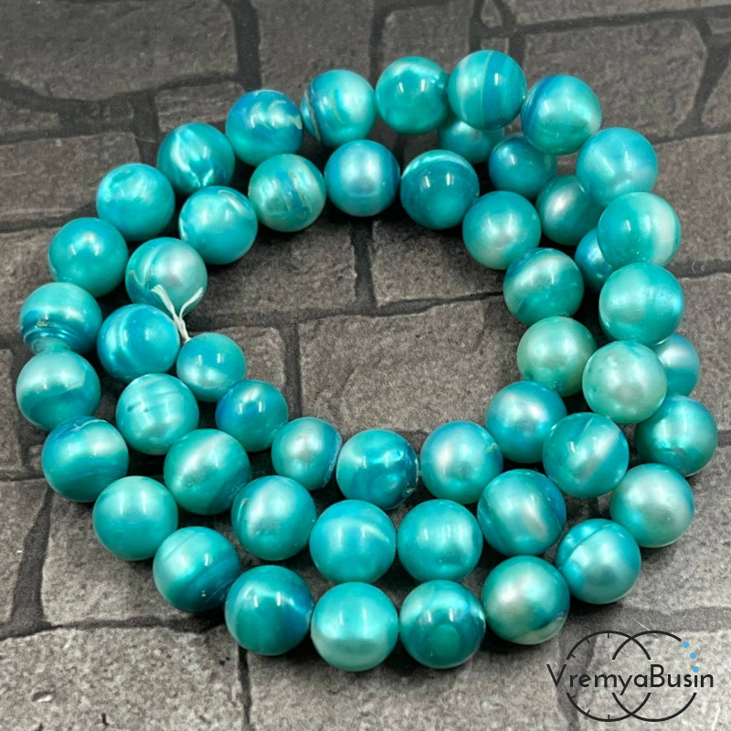 Жемчуг натуральный округлый,  ок. 8 мм, цв. бирюзовый  (нить, ок. 48 шт.)