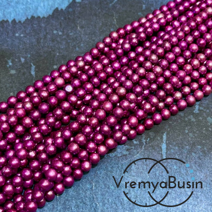 Жемчуг натуральный округлый,  ок. 5 мм, цв. фуксия  (нить, ок. 85 шт.)