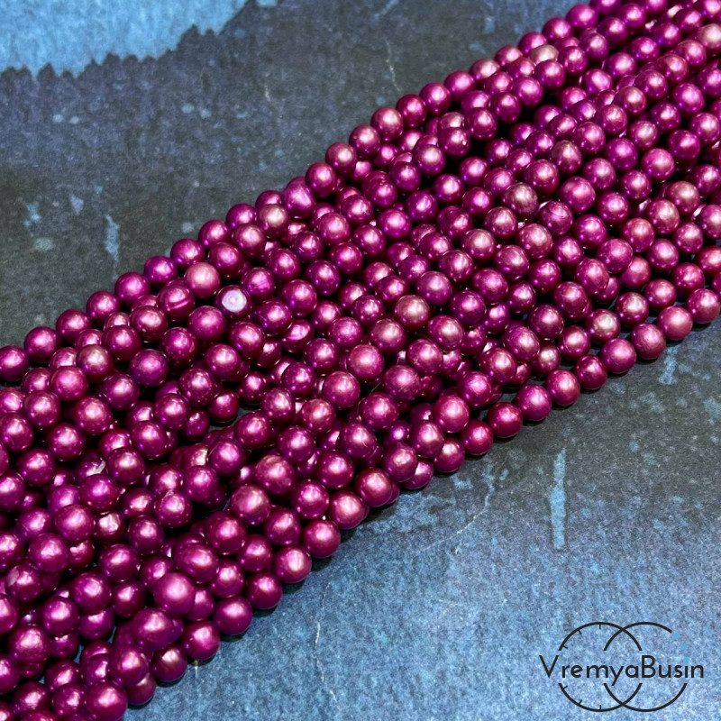 Жемчуг натуральный округлый,  ок. 5 мм, цв. фуксия  (нить, ок. 85 шт.)