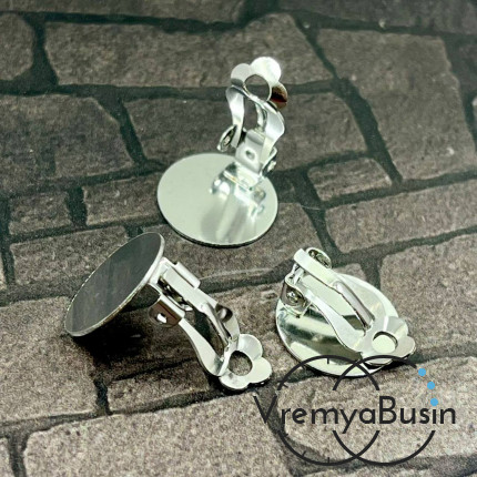 Основа для клипс из нержавеющей стали с площадкой под кабошон  14 мм     (1 пара)