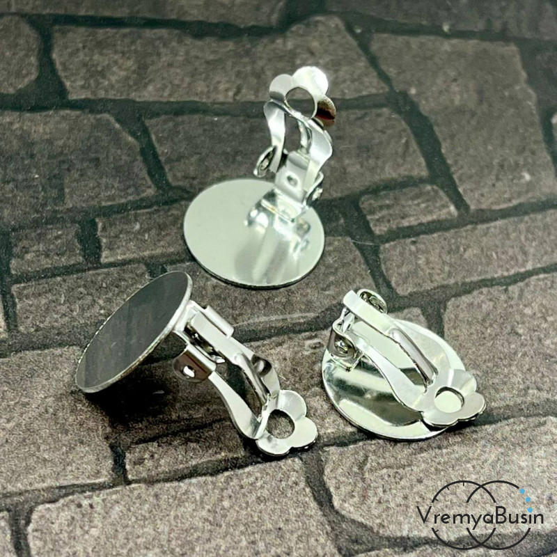 Основа для клипс из нержавеющей стали с площадкой под кабошон  14 мм     (1 пара)