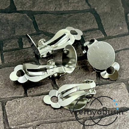 Основа для клипс из нержавеющей стали с площадкой под кабошон   12 мм  (1 пара)