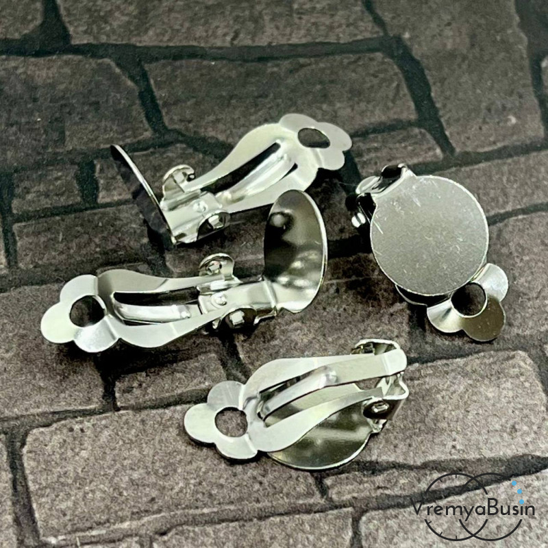 Основа для клипс из нержавеющей стали с площадкой под кабошон   12 мм  (1 пара)