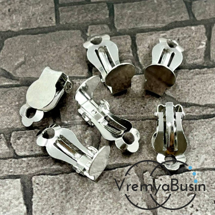 Основа для клипс из нержавеющей стали с площадкой под кабошон   8 мм  (1 пара)