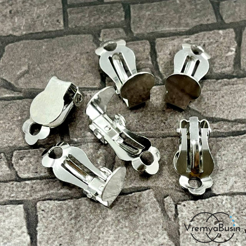 Основа для клипс из нержавеющей стали с площадкой под кабошон   8 мм  (1 пара)