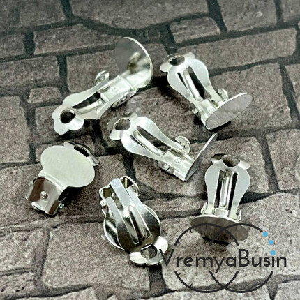 Основа для клипс из нержавеющей стали с площадкой под кабошон   10 мм  (1 пара)