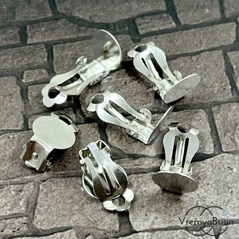 Основа для клипс из нержавеющей стали с площадкой под кабошон   10 мм  (1 пара)