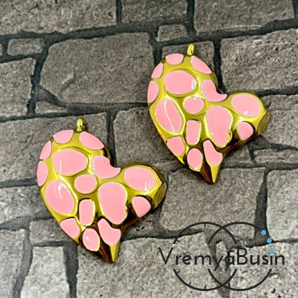 Сердце, 24х29 мм, подвеска из нержавеющей стали с эмалью и позолотой (1 шт.)