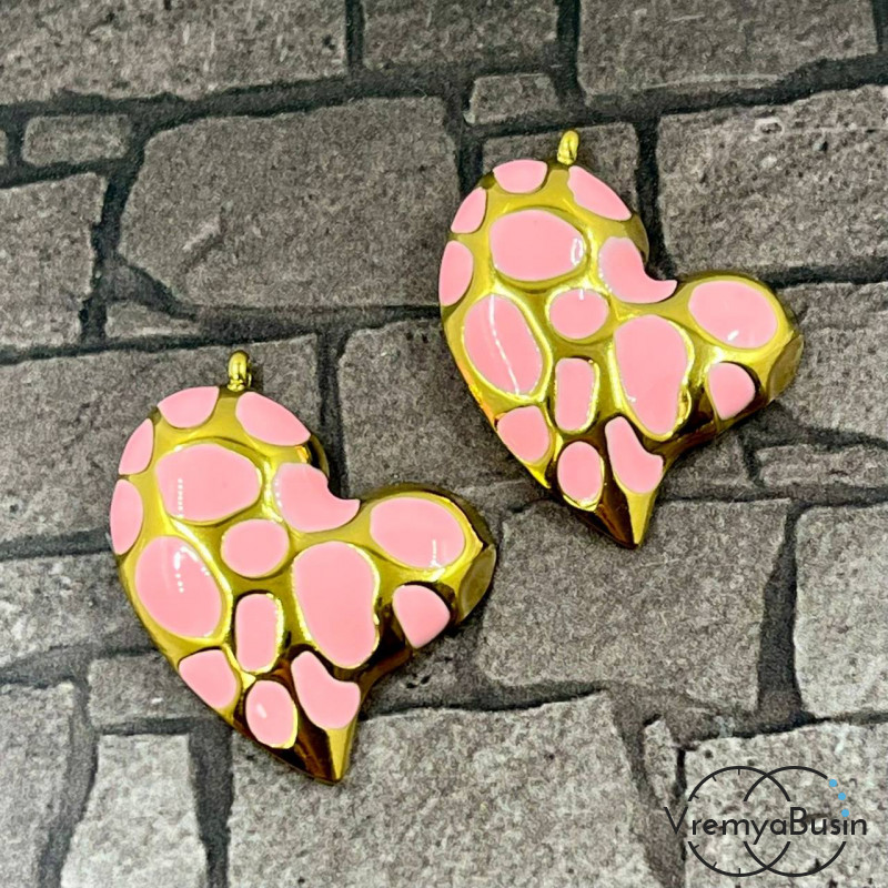 Сердце, 24х29 мм, подвеска из нержавеющей стали с эмалью и позолотой (1 шт.)