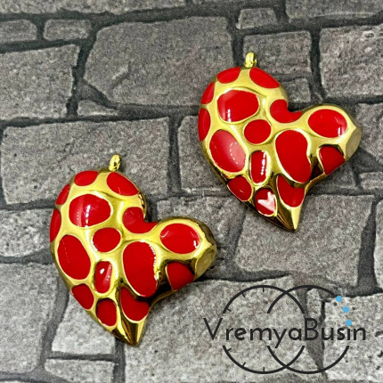 Сердце, 24х29 мм, подвеска из нержавеющей стали с эмалью и позолотой (1 шт.)