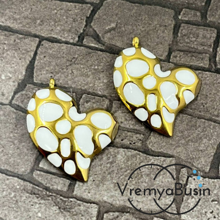 Сердце, 24х29 мм, подвеска из нержавеющей стали с эмалью и позолотой (1 шт.)