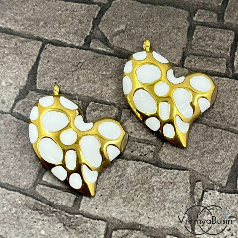 Сердце, 24х29 мм, подвеска из нержавеющей стали с эмалью и позолотой (1 шт.)